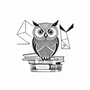 An owl perched on a stack of books with a geometric background tattoo design idea