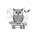 An owl perched on a stack of books with a geometric background tattoo design idea