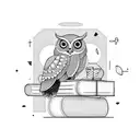 An owl perched on a stack of books with a geometric background tattoo design idea