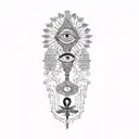 all seeing eye, money tree, hamsa hand, horus,nephtys, was scrab, ankh symbols, horus and ra eyes , tattoo design idea