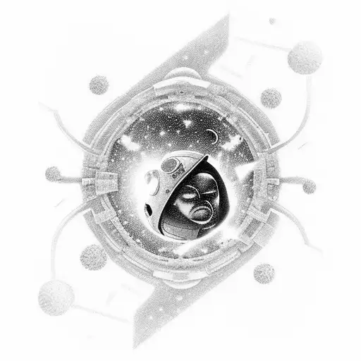 Astronaut in cosmos and somthing related whitch football and fractals for a arm tattoo design idea