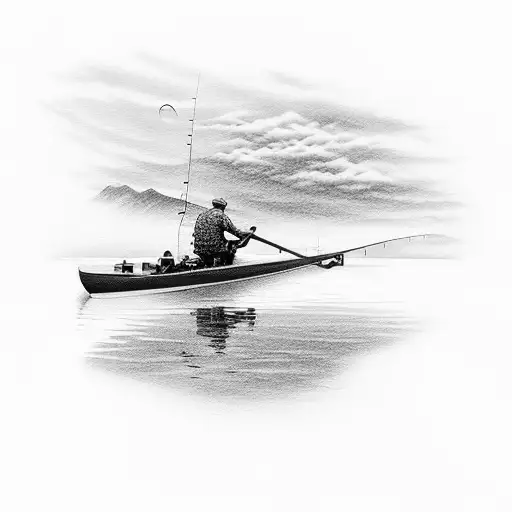 fishing on river, dead parent watching over you, half sleeve tattoo design idea