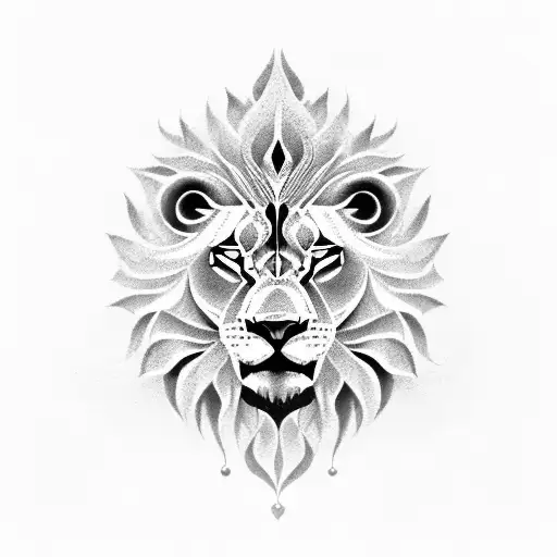 A black-grey tattoo depicting a fierce lion surrounded by ancient Greek architectural elements tattoo design idea