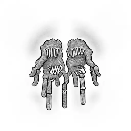 two hands reaching towards each other.  One is a skeleton, and one is normal.  The normal arm has grabbed hands  tattoo design idea