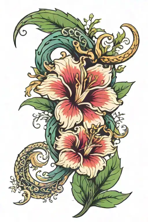 May July August Birth Flower with Capricorn symbol tattoo design idea