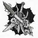 a shattered dagger held together by thorny vines tattoo design idea