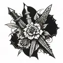 a shattered dagger held together by thorny vines tattoo design idea