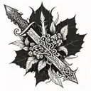 a shattered dagger held together by thorny vines tattoo design idea