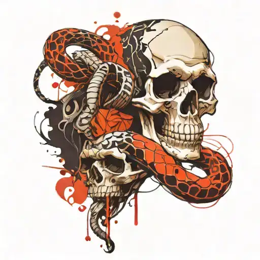 skull and snake wrapped tattoo design idea