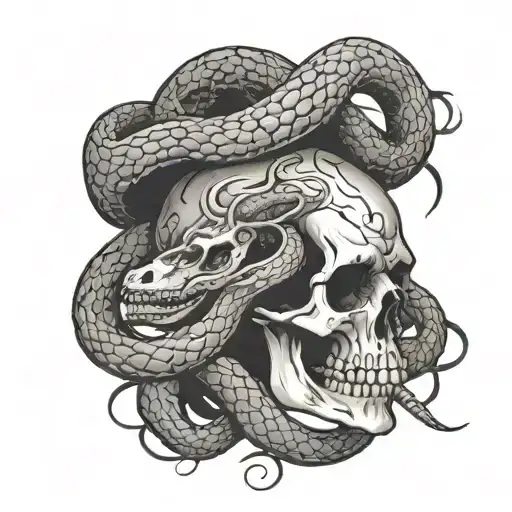skull and snake wrapped tattoo design idea