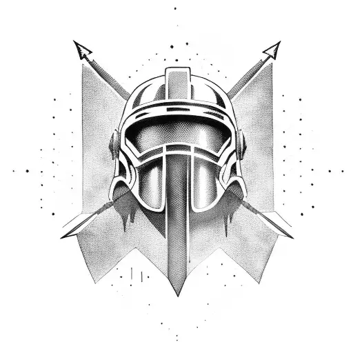 spartan helmet pierced by an arrow tattoo design idea