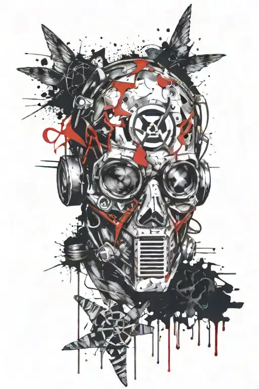 stalker mask and radiation symbol and abstract tattoo design idea
