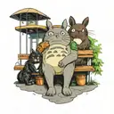 Totoro sitting at a bus stop with two Newfoundland dogs  tattoo design idea