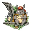 Totoro sitting at a bus stop with two Newfoundland dogs  tattoo design idea