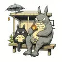 Totoro sitting at a bus stop with two Newfoundland dogs  tattoo design idea
