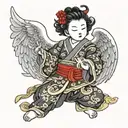 Japanese temple angel black tattoo design idea