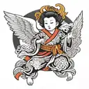 Japanese temple angel black tattoo design idea