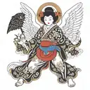 Japanese temple angel black tattoo design idea