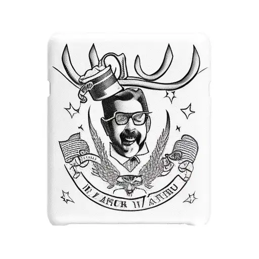 my dad is a devil with a beer case next to him while he’s sitting down on a lawn chair i want the background to be a sal tattoo design idea