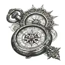 compass and pocket watch tattoo design idea