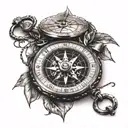 compass and pocket watch tattoo design idea