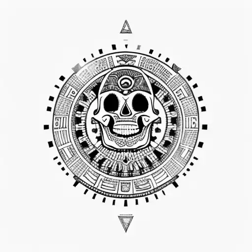 aztec calendar with skull in the center, death evil tattoo design idea
