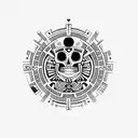 aztec calendar with skull in the center, death evil tattoo design idea