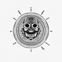 aztec calendar with skull in the center, criminal tattoo design idea
