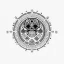 aztec calendar with skull in the center, criminal tattoo design idea