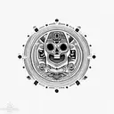 aztec calendar with skull in the center, criminal tattoo design idea