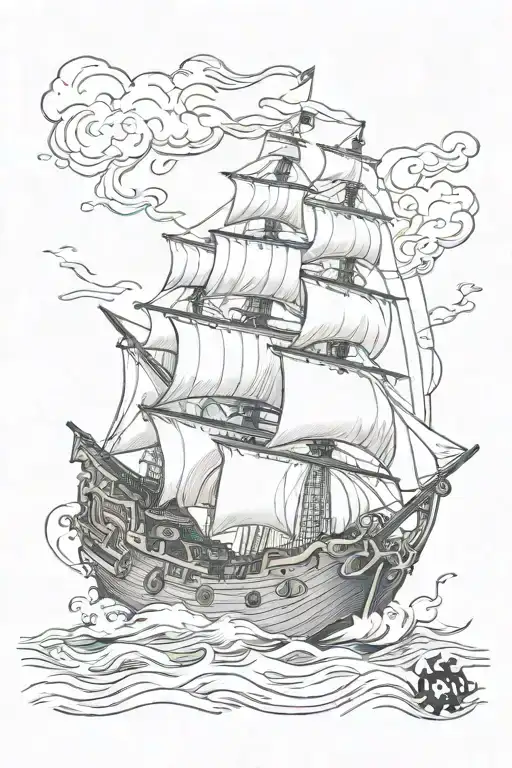 kraken destroying pirate ship tattoo design idea