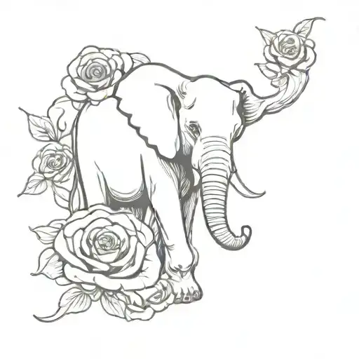 Elephant with roses and skulls  tattoo design idea