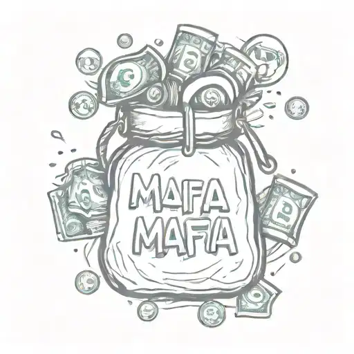 money bag with money bag Mafia on it in bubble letters  tattoo design idea