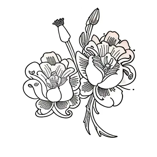 violet and primrose flower and XXV.XII.MMXII tattoo design idea