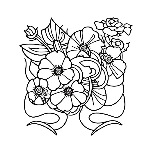 violet and primrose flower XXV.XII.MMXII tattoo design idea