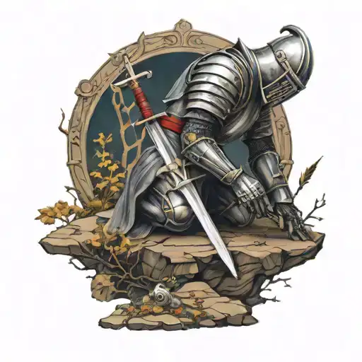 knight kneeling at cross made tattoo design idea