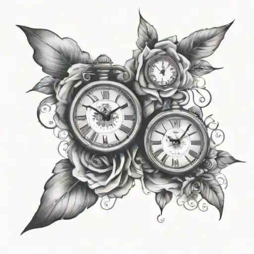 two clocks for daughters holding hands tattoo design idea