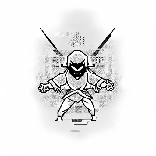A pixelated video game character performing a judo move tattoo design idea