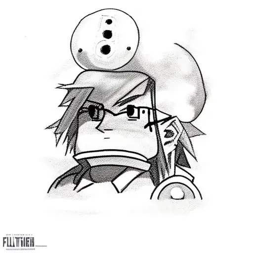 Cloud from Final Fantasy VII standing next to Hank Hill from King of the Hill and Plucka Duck from Hey Hey It's Saturday tattoo design idea