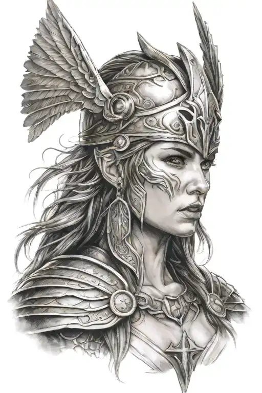 valkyrie warrior woman tattoo design idea