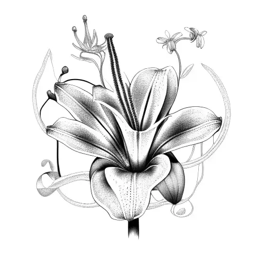abstract botanical lilly line work tattoo design idea