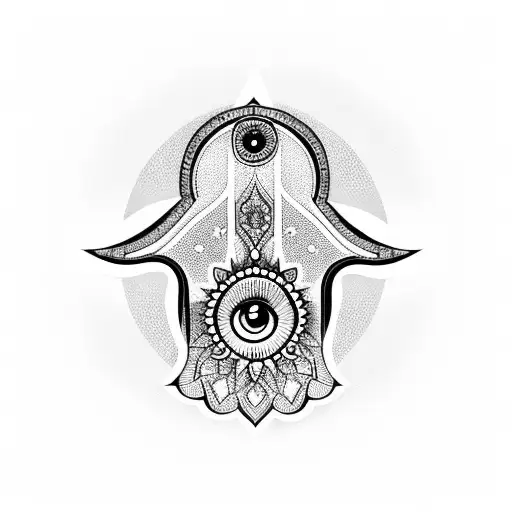 The Hamsa symbol with eye in the center tattoo design idea