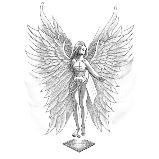 angel flying to heaven holding a large cross tattoo design idea