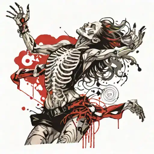 woman dances with skeleton tattoo design idea