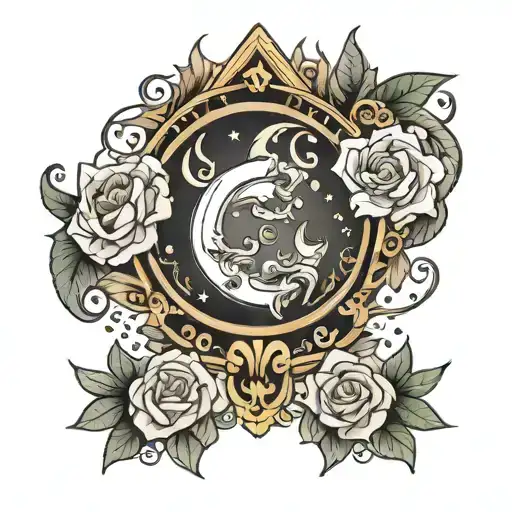 silk and moon tattoo design idea