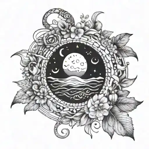 silk and moon tattoo design idea