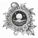 silk and moon tattoo design idea