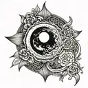silk and moon tattoo design idea