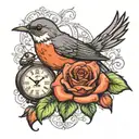 rose clocks robin perched tattoo design idea