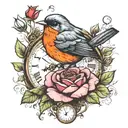 rose clocks robin perched tattoo design idea